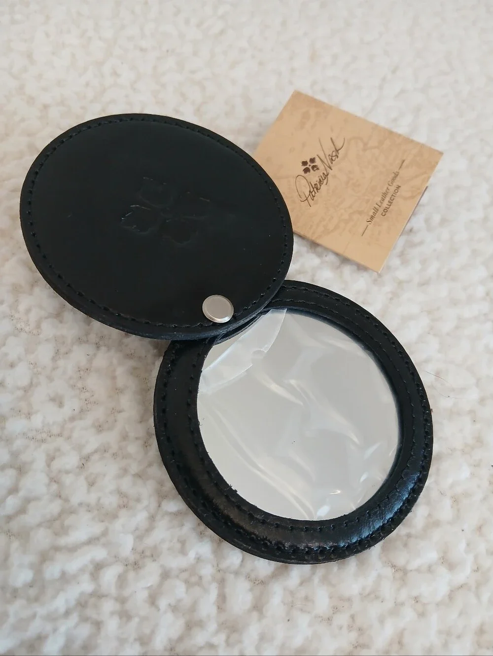 Patricia Nash Black Leather Liscia Mirror Fob Keychain NWT